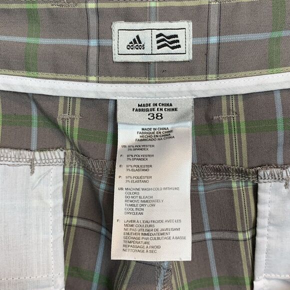 Adidas Men Chino Golf Flat Front Beiwn Multicolor Plaid‎ Athletic Shorts Size 38 - Picture 6 of 9